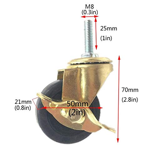 NANCYMISSY 50mm Caster Wheels,Swivel Casters with Brake,Rubber Furniture Caster,with M8 Threaded Rod,for Home Furniture,Office Table Cabinet,Quie