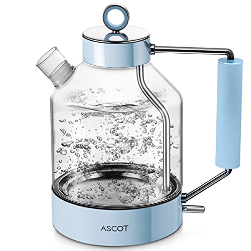 Electric Kettle, ASCOT Glass Electric Tea Kettle 1.6L 2200W Tea Heater & Hot Water Boiler, Borosilicate Glass, BPA-Free, Auto Shut-Off and Boil-D