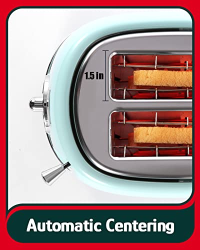 Hazel Quinn 2 Slice Retro Toaster, 6 Browning Levels, 3 Functions-Defrost/Reheat/Cancel, Removable Crumb Tray for Easy to Clean, 1.5 Inches Extra