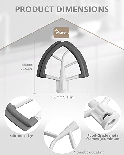 Flex Edge Beater for KitchenAid Mixer, HOMGEN Flat Beater Attachment for 4.5/5 QT Tilt-Head Kitchenaid Stand Mixer Replacement Beater Paddle Acce