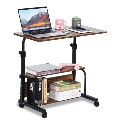Portable Rolling Desk Adjustable Height Small Standing Desk on Wheels, 32 Inch Computer Desk Laptop Table for Home Office Study Student Desk with