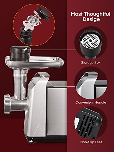 Electric Meat Mincer Grinder, Stainless Steel, 3 in 1 Meat Grinder & Sausage Stuffer & Kubbe Kit Included, Powerful 2000W Max Copper Motor