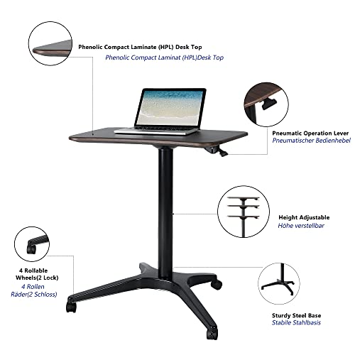 Mobile Desk, Pneumatic Adjustable Height Laptop Desk, Ergonomic Design, Sit and Stand Mobile, Excellent Lectern for Classrooms, Offices, and Home