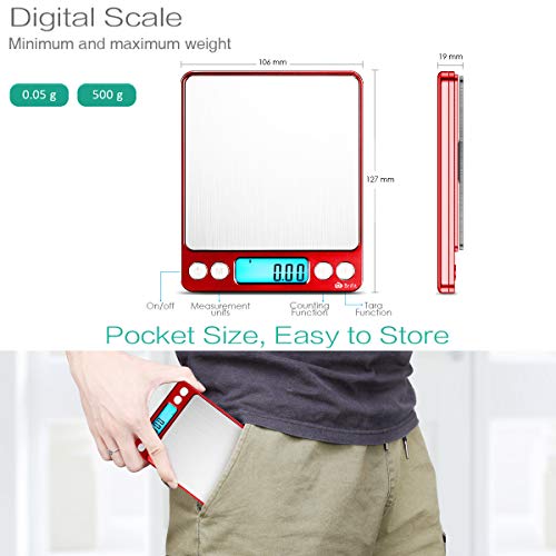 ORIA Pocket Scale, Mini Jewelry Scale, Digital Kitchen Scales with Backlit, 2 Trays, Tare and PCS Features, 500g/0.01g Portable Cooking Food Scal