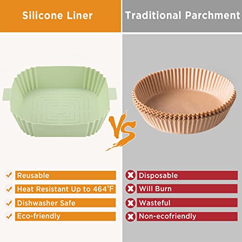 Air Fryer Silicone Pot Square Liners, Reusable Air Fryer Silicone Basket Baking Tray Air Fryer Silicone Grill Pan Baking Microwave Oven Tray High
