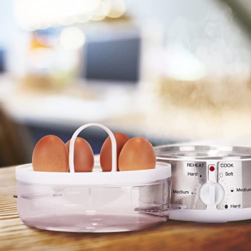 Duronic 7 Egg Boiler EB35 WE, Egg Cooker with Buzzer, Egg Steamer makes Soft | Medium | Hard Boiled Eggs Alarm Timer Settings, Includes Egg Pierc