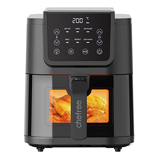 CHEFREE Air Fryer, 6-in-1 Smart Programmes, Health Air Fryer and Toaster, ViewCook Window, 5L Family Sized Yet Compact, Oil Free & Less Fat & Sav