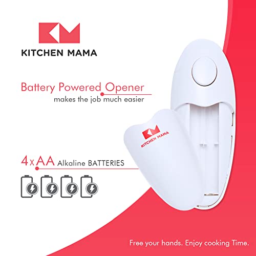 Kitchen Mama Electric Can Opener - Smooth Edge Tin Opener with Easy-Touch Start & Stop, Ergonomic & Arthritic Hand Friendly, Compact Cordless Des