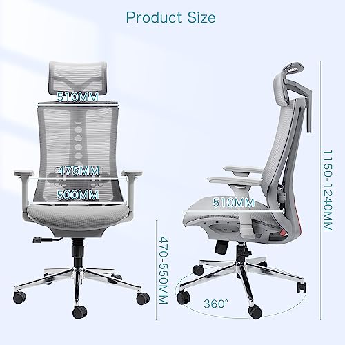 iOCHOW Ergonomic Computer Office Chair: High Back Desk Chair with Adjustable Lumbar Support, Headrest & 3D Armrests - 125° Rocking Mesh Breathabl