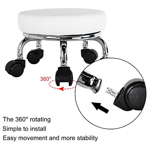 WKWKER Roller Seat PU Leather Low Round Rolling Stool Small Stool with Universal Swivel Caster Wheels for Home Office Garage Shop Fitness Sport,H