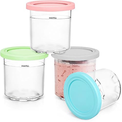 HELAJOY 4 Pack Ice Cream Pints Cups, 16oz, Compatible with Ninja Creami Ice Cream Maker NC299AMZ & NC300 Series, BPA-Free & Dishwasher Safe, with