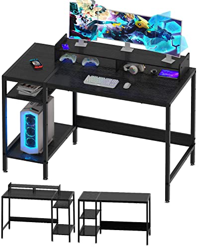 MINOSYS Computer Desk - 39” Gaming Desk, Home Office Desk with Storage, Small Desk with Monitor Stand, Rustic Writing Desk for 2 Monitors, Adjust