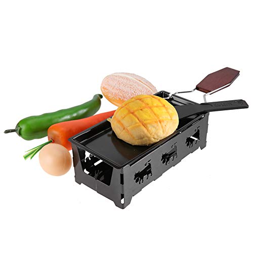 Non-Stick Cheese Melter Raclette Cheese, Portable Cheese Rotaster Raclette Machine with Spatula and Foldable Handle, Black