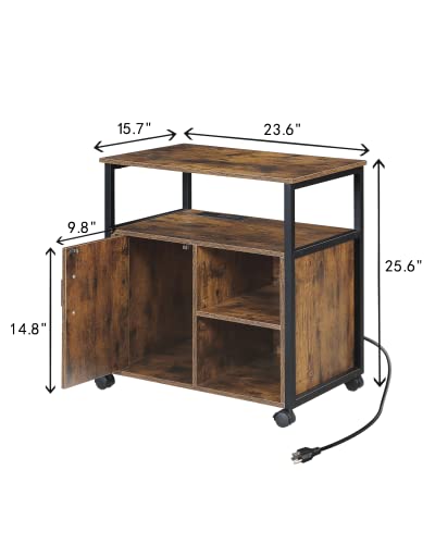 Kavonty Lateral File Cabinet,Office Filing Cabinets with Socket and USB Charging Port,Modern Rolling Printer Stand with Storage for A4, Letter Si