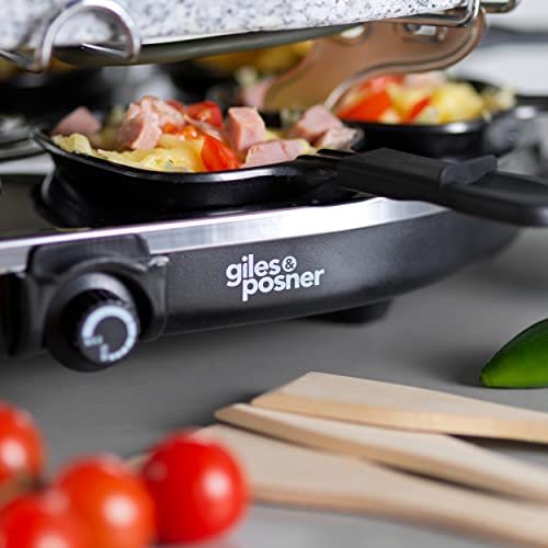 Giles & Posner EK1872G Electric Stone Raclette Grill - Indoor Tabletop 8 Person Raclette, Removable Stone Grill Hot Plate, Non-Stick Grill Pans,