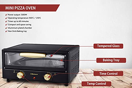 Belaco Multi-Purpose 1200W Mini Oven Pizza Oven All in One 12inch Pizza Maker Toaster Oven Tabletop Cooking Baking Grilling Heating Toasting Port