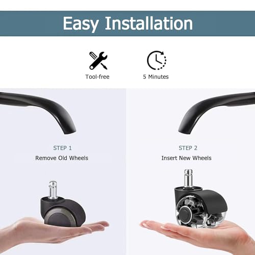 Office Chair Wheels Set of 5 11x22mm, Rubber Chair Castors for Gaming Chairs, Office Chair Wheels Replacement Castors for Hard Floors, Parquet, C