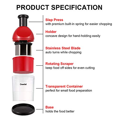 Geedel Food Chopper, Easy to Clean Manual Hand Chopper Dicer, Slap Press Chopper Mincer for Vegetables Onions Garlic Nuts Salads and More - Save
