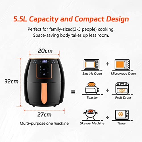 INMOZATA Air Fryer 5.5L, Oil Free Air Fryers with Non-stick Removable Basket, One-Touch Digital Screen, 360° Rapid Air Circulation, 8Presets, 0-3