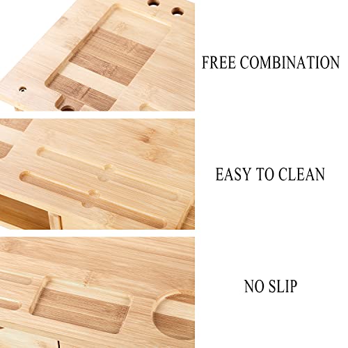 Monitor Stand Riser Desk Organizer-Bamboo 2 Tier Laptop Stand with Drawers,Adjustable Desktop Storage Organizer for Computer, Use in Office,Home/