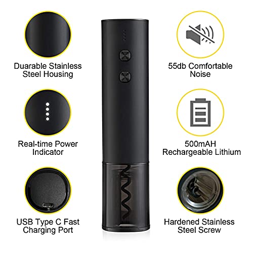Electric Wine Opener Automatic Electric Wine Bottle Corkscrew Opener Rechargeable with Foil Cutter and USB Cable (Black)