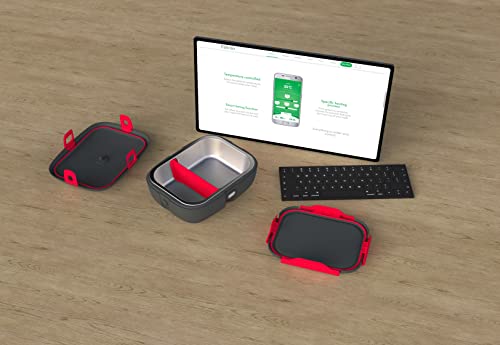 HeatsBox Style+ App Controlled Electric Lunch Box Food Heater, 100 Watt Food Warmer with 925ml Leak-Proof Stainless Steel Bowl, Transport Lid, Gr