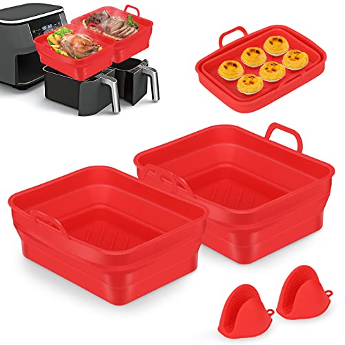 Silicone Air Fryer Liners, 4 PCS Dual Air Fryer Accessories for Ninja AF400UK & Tower T17088 & AF300UK, 8.46inch Reusable Foldable Air Fryer Pots