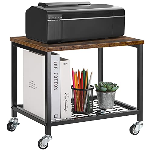 Pinter Rolling Cart 2 Tier Mobile Printer Stand Under Desk Storage Cart Industrial Printer Table with Wheels for Fax Machine, Copier, Scanner in