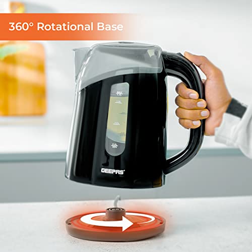 Geepas 2200W Illuminating Electric Kettle | Boil Dry Protection & Auto Shut Off | 1.7L Cordless Jug Kettle with LED Lighting for Hot Water Tea or