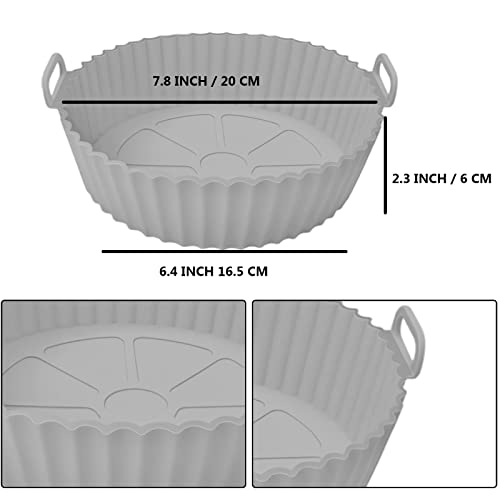 8 Inch Reusable Air Fryer Silicone Liners/ Tray for Home Kitchen, CNMTCCO Round Air Fryer Silicone Pot, Air Fryer Accessories/ Basket (Grey + Gre