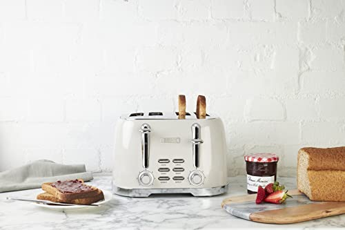 Haden Brighton Cream Toaster 4 Slice - Electric Stainless Steel Toaster - Reheat and Defrost Functions - 6 Variable Browning Controls - Self Cent