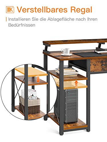 ODK Computer Desk with Drawers, Office Desk with Storage & Shelves, Work Writing Desk with Monitor Stand Shelf, Rustic Brown Home Office Desks fo