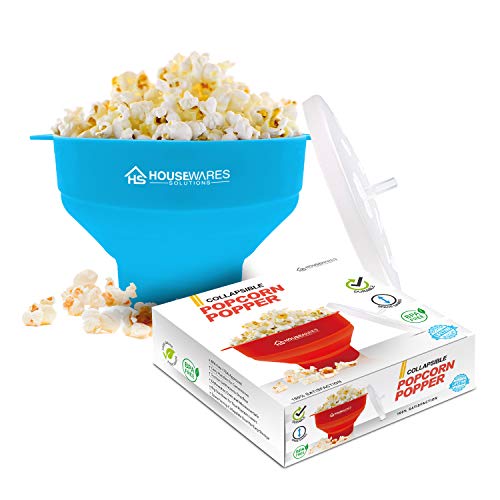 Collapsible Silicone Microwave Hot Air Popcorn Popper Bowl With Lid and Handles (Red)