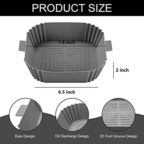 CNMTCCO Silicone Air Fryer Liners 2Pcs 7.8" Reusable Pot Food Grade Air Fryer Baking Tray Greaseproof Airfryer Basket Rack Accessories (Grey+Grey