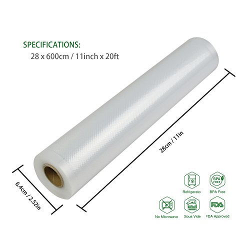 Becko Vacuum Sealer Rolls for Foodsaver and Sous Vide, BPA Free and FDA Approved, Freely Tailored, Fit For Most Vacuum Sealers - 28cm (W) x 6m (L
