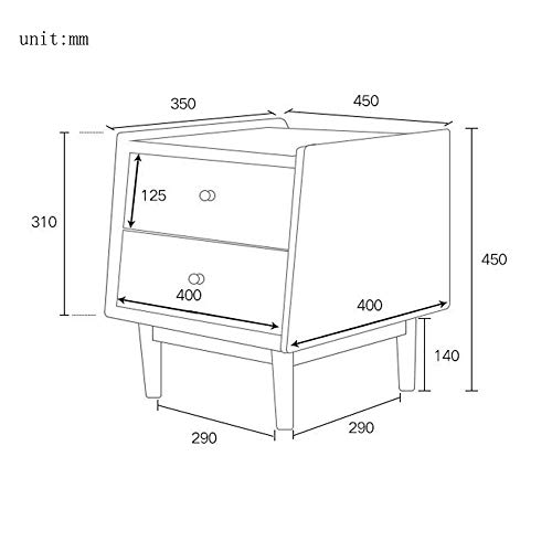 Mu Household Nightstand End Side with 2 Drawers Cabinet Accent Table Storage Display Home Bedroom Furniture