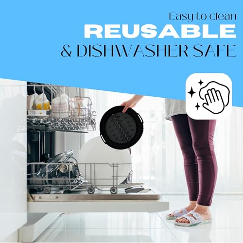 Black Silicone Air Fryer Liner 8 Inch, Collapsible Pot with Removable Food Separator/Divider, Reusable Air Fryer Liners, Tower & Round Air Fryer