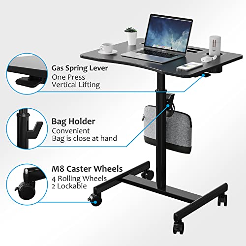 JYLH JOYSEEKER Mobile Standing Desk, 28 inch Pneumatic Sit to Stand Desk Height Adjustable Laptop Rolling Cart with Lockable Wheels for Home Offi