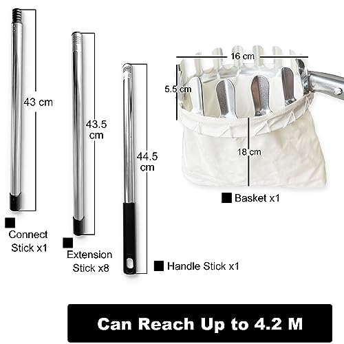 4.2M Apple Picker with Telescopic Handle, Fruit Picker, Fruit Picker Tool with Lightweight Stainless Steel Connecting Pole and Fabric Bag, Fruit