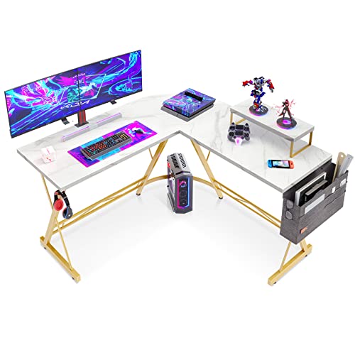 L Shaped Desk Gaming Desk Computer Desk with Round Corner, Monitor Stand for Home Office