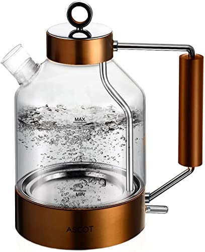 Electric Kettle, ASCOT Glass Electric Tea Kettle 1.6L 2200W Tea Heater & Hot Water Boiler, Borosilicate Glass, BPA-Free, Auto Shut-Off and Boil-D