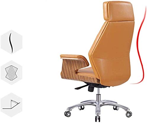 HJW Ergonomic Office Chair Home Leather Office Chair High Back Chair Adjustable Casters Wheeled Chair Armchair,Brown,58X58X96-104Cm