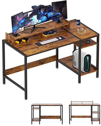 MINOSYS Computer Desk - 39” Gaming Desk, Home Office Desk with Storage, Small Desk with Monitor Stand, Rustic Writing Desk for 2 Monitors, Adjust