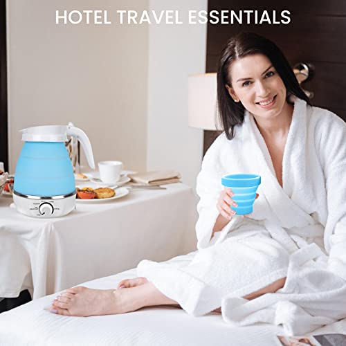 Foldable Electric Kettle - Portable Silicone Kettle for Travel with Separable Power Cord and 2 Silicone Folding Cup, Silicone Folding Electric Ke