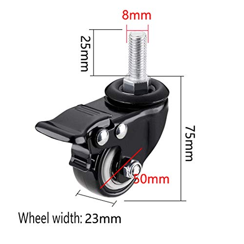 M8 Threaded Casters, Heavy Duty Swivel Casters with Brakes, Swivel Casters Used for Home Furniture/Office Cabinets/Shopping Carts, Load Capacity