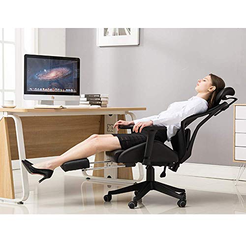 MU Reclining High-Back Office Chair, Ergonomic Computer Chair, Mesh Lounge Chair, Work Chair with Footrest and Waist Support, Suitable for Home a