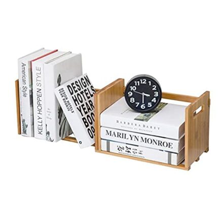 BCLGCF Desk Organizer, Telescopic Desktop Bookshelf, Mini Bookshelf Organizer Tabletop Bookshelf for Office And Home, CD Holder Media Rack