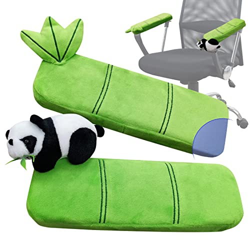 pandaonly 2Pack Panda Bamboo Chair Armrest Pads,Memory Foam Kawaii Chair Armrest Cushion with Panda Toy,Adjustable&Washable Ergonomic Elbow Suppo
