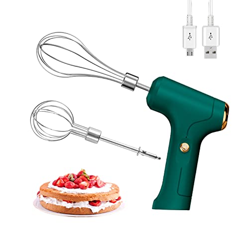 FIOUSY Electric Hand Whisk, USB Rechargeable, Wireless Portable Egg Beater with 2 Detachable Whisks with 3 Speed Modes for Eggs/Milkshake Cream/B