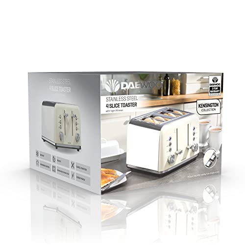 Daewoo Kensington, Toaster 4 Slice, Stainless Steel, Removable Crumb Tray, Defrost, Reheat And Browning Controls, Cancel Function, High Lift Leve